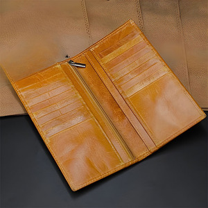<b>Genuine</b> <b>Leather</b> Long <b>Wallet</b> For Men Slim Checkbook Cover Luxury Business Card Holder Multi Slot Bifold Purse With Zipper Pocket - Product Image 2