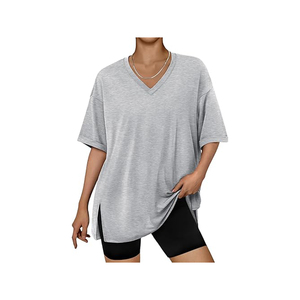 Camiseta Holgada con Cuello en V, Tela Elástica Transpirable, Túnica para Entrenamiento, Gimnasio, Uso Casual y en Casa - Product Image 1