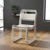 Chaise empilable moderne en métal blanc avec dossier à lattes pour salon et salle à manger