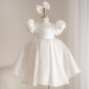 9 Vestidos de Princesa de Lujo para Niñas al por Mayor, Vestido de Fiesta de Satén con Mangas Abullonadas, Vestido de Cumpleaños para Niña de las Flores, Fábrica de Ropa Infantil Personalizada - Product Image 1