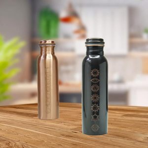 Botella de Agua Deportiva de Cobre con Siete Chakras y Tapa, Diseño Vintage, Ecológica y Duradera - Product Image 1