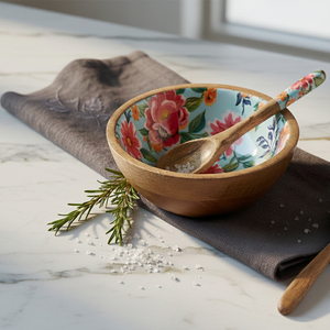 Juego de Cuchara y Tazón para Servir de Madera Hechos a Mano con Mosaico de Margaritas, Decoración Floral Moderna para Cocina, Ecológico, Embalaje sin Plástico - Product Image 3