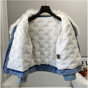 2026 Solid Color Casual Wear Real Big Fox Fur Collar Parka <b>Coat</b> New Winter Warm <b>Duck</b> <b>Down</b> Jeans Jacket - Product Image 2