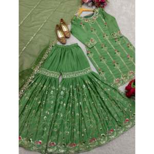 Ropa y accesorios musulmanes tradicionales de diseñador Ropa de fiesta bordada Top Sarara Dupatta con trabajo de secuencia - Product Image 4