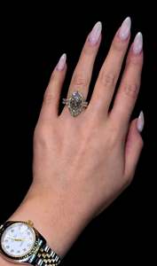 แหวนหมั้นเพชรโมอิสซาไนต์ทรงมาร์คีส์สุดหรู ประดับด้วยเพชรแบบดับเบิ้ลฮาโลเต็มวง  ทอง 14K 18K แหวนเจ้าสาว - Product Image 2