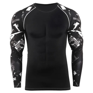 Chemise de compression pour homme, respirante, anti-rides, séchage rapide, polyester/nylon, pour entraînement, manches longues, noir, gris, rouge - Product Image 5
