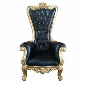 Chaise de loisirs baroque française noire dorée, trône de roi moderne à dossier haut tufté pour la maison, le salon, meubles en bois massif bon marché - Product Image 1