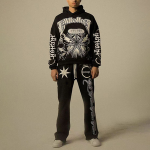 ชุดเซ็ตวินเทจลายสกรีนพิมพ์ลายย้อมสีแบบแอซิดวอชสองชิ้น เสื้อฮู้ดดี้และกางเกงขายาวเอวสองชั้น สีบล็อกแบบดิสเทรส  สำหรับทั้งชายและหญิง  สามารถสั่งทำได้ - Product Image 3