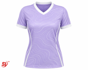 เสื้อฟุตบอลหญิงสีม่วงลาเวนเดอร์แบบสั่งทำพิเศษ ชุดทีมซับลิเมชั่น โพลีเอสเตอร์ 100% |   ชุดกีฬาฟุตบอลระบายอากาศได้ดี OEM หมายเลขทีมแบบ 3 มิติ - Product Image 1