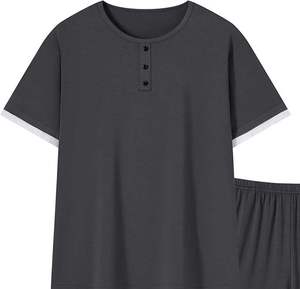 ชุดเซ็ตเสื้อยืดแขนสั้นและกางเกงขาสั้นผ้าเทอร์รี่คอตตอน 100% ระบายอากาศได้ดีสำหรับผู้ชาย เหมาะสำหรับใส่ลำลองหรือไปเที่ยวชายหาด - Product Image 2