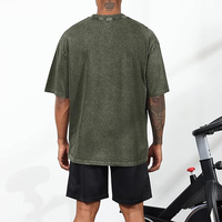 T-shirt en coton vert uni surdimensionné pour homme, manches courtes, col rond, coupe décontractée, jersey tricoté, design uni