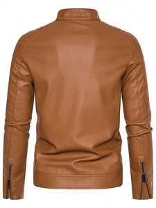 2026 Hot Selling <b>Long</b> Sleeves OEM Service <b>Men's</b> Leather <b>Jacket</b> Stand Collar Winter Streetwear Custom Made High Quality 400g - Product Image 2