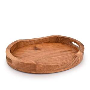 Bandeja de Servir Ovalada de Madera de Nogal Marrón Rústico Estilo Americano, Apta para Lavavajillas, Grado Comercial, Tamaños Grande y Pequeño, con Asas - Product Image 1