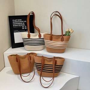 Nouveau sac à bandoulière pour femme en paille, style vintage, color-block, avec fermeture éclair, idéal pour les voyages - Product Image 1