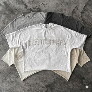 Boxy Cropped <b>Acid</b> Wash T Shirts Custom Distressed Embroidery Logo Loose Fit Private Label Streetwear <b>Drop</b> Shoulder T Shirts - Product Image 2