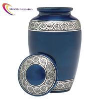 Urnes funéraires personnalisées en métal bleu ciel à motif floral gravé pour cendres d'adultes – Récipients commémoratifs pour cendres humaines