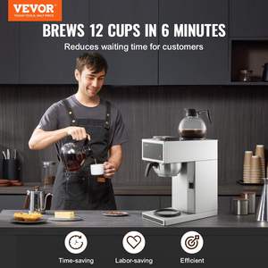 Cafetière à filtre électrique commerciale, capacité de 12 tasses, 2 carafes en verre, 2 chauffe-plats, acier inoxydable, café à filtre - Product Image 2