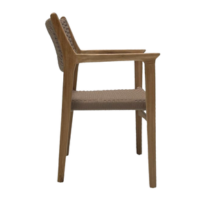 Fauteuil de jardin en teck tressé, chaise de patio en bois d'extérieur avec assise et dossier en corde, mobilier moderne du milieu du siècle - Product Image 3