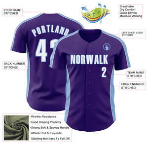 Jersey de Béisbol Azul Cielo Púrpura Directo de Fábrica, Ropa Deportiva de Alto Rendimiento, Malla Bird Eye, Bordado Personalizado, Proveedor de Pedidos al por Mayor - Product Image 3