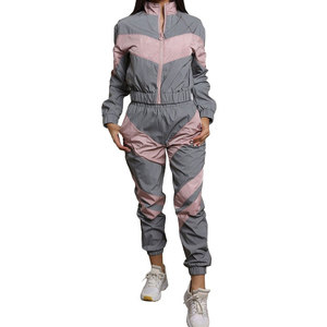 Women Winter Solid Grey Pink Full Length Zip Jacket Jogger Pants Lightweight Eco-Friendly <b>Retro</b> Sports Two Piece Streetwear - Product Image 1