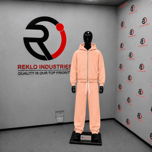 Peach mens <b>full</b> <b>zip</b> <b>hoodie</b> tracksuit set plain fleece jogger pants soft pastel casual streetwear two piece sports outfit relaxed - Product Image 3
