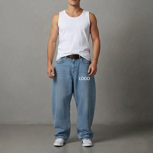 High Quality 100% Cotton Acid Custom DTF Printed Logo Breathable Stonewashed Vintage Winter Denim Straight Hip Hop Streetwear - Product Image 3