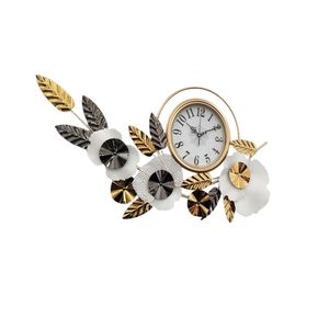 <b>Large</b> Decorative Metal Wall <b>Clock</b> Gold and Black Floral Leaves Design Silent Non-Ticking Iron Wall Art for Modern Home Decor - Product Image 3