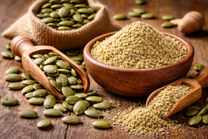 Poudre d'extrait de graines de citrouille 99% pure, ingrédient alimentaire de qualité alimentaire |   Marque Warrly, séché à l'air chaud, origine Gujarat |   Bouteille OEM/ODM - Product Image 3