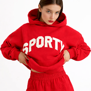 Women Oversized Hoodie <b>Above</b> Knee Solid Set Regular Fit Matching Outfit for Casual Wear and Street Fashion - Product Image 2