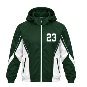 Chaqueta Cortavientos Personalizada con Estampado de Números, Capucha, Dobladillo Elástico y Paneles en Contraste para Equipos Escolares y Uso al Aire Libre - Product Image 1