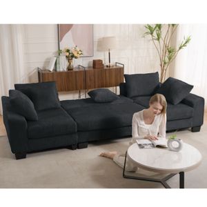 114 di nuovo arrivo \ "divano letto in velluto a U nero regolabile convertibile Oversize 2-in-1 Video fornito per il soggiorno - Product Image 2