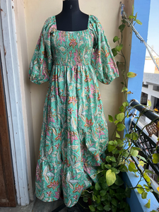 Robe longue maxi imprimée à la main, tunique indienne décontractée en coton avec broderie florale, robe longue pour femme, cadeau pour elle - Product Image 4