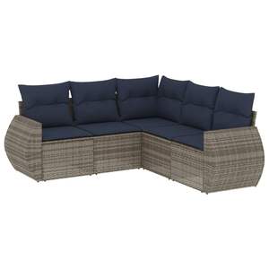 Set Divano da Giardino in Polyrattan Grigio a 5 Pezzi con Cuscini - Collezione Arredamento Patio - Product Image 2