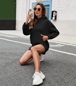 Conjunto de Dos Piezas para Mujer, Top Corto con Capucha y Pantalones Jogger con Estampado Sólido, Ropa Deportiva para Invierno, Transpirable, Precio Económico, Personalizable - Product Image 6