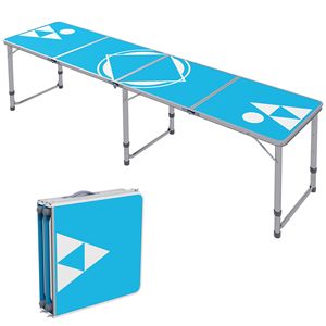 Tavolo da Picnic Pieghevole in Alluminio da 2,4 m con Gambe Regolabili, Design Portatile per BBQ, Spiaggia, Escursionismo, Viaggi - Blu e Bianco, Tavoli da Esterno - Product Image 1