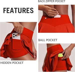 Women White V-Neck Sleeveless <b>Crop</b> <b>Top</b> <b>Red</b> Skirt Set Breathable Polyester Pickleball Apparel Summer Fitted Spaghetti Strap - Product Image 3