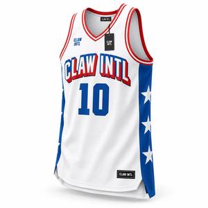 Basketball Jersey White <b>Red</b> Blue Stars Heat-Transfer Printed High Neck Tank <b>Top</b> Unisex Adult <b>Mesh</b> Breathable 100% Polyester - Product Image 5