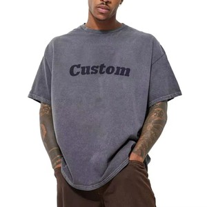 T-shirt personnalisé pour homme imprimé DTG en gros, 100 % coton, uni, décontracté, délavé à l'acide, gris anthracite, à manches courtes, coupe régulière et oversize, tricoté - Product Image 2