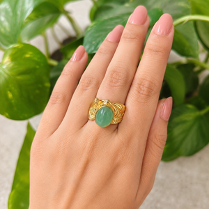18K Gold Plated Brass Oval Cat's Eye Gemstone Adjustable Ring Vintage Trendy Fashion Jewelry Statement Fancy Ring Gift for her - Product Image 3