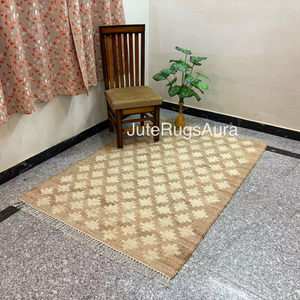 พรมปอกระเจาทำด้วยมือลวดลายเรขาคณิตพรมเส้นใยธรรมชาติเป็นมิตรกับขอบ - Product Image 2