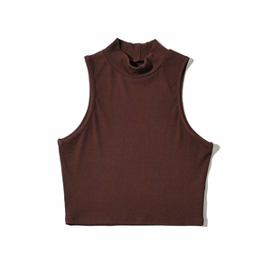 TKAN733 Wholesale Summer New Trend Fashion Solid Color Sleeveless <b>Mock</b> <b>Neck</b> Crop <b>Tops</b> Slim Fit Women's Vest Tank <b>Top</b> - Product Image 4
