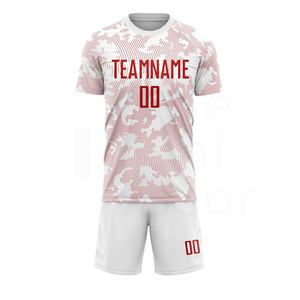 Conjunto de Camiseta y Pantalones Cortos de Fútbol Sublimados Personalizados para Hombre, Blancos y Rojos, Nombre del Equipo 00, Cuello Redondo, Manga Corta, Uniforme Transpirable de Poliéster - Product Image 1