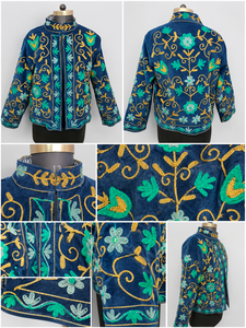 Luxury Handmade Embroidery Bomber Jacket Women <b>Needlework</b> Wedding Wear Comfortable Cotton Lining Vintage Floral Party Coat - Product Image 6