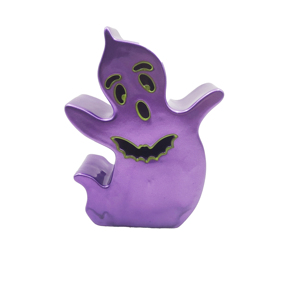 Linterna LED de Cerámica Esmaltada en Morado con Forma de Fantasma, Decoración de Mesa para Halloween, Portavelas con Forma de Fantasma, Adorno Festivo - Product Image 1