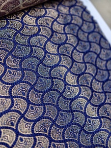 <b>Blue</b> Brocade Fabric With Metallic Abstract Pattern Woven Jacquard Design - Product Image 1
