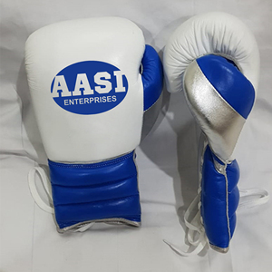 Gants de boxe pour hommes en cuir de vachette bleu brillant texturé avec lacets bicolores, couleurs personnalisables, gants de sport quatre saisons - Product Image 5