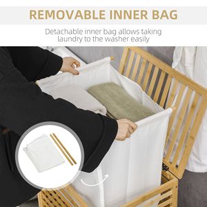 Panier à linge en bambou durable avec couvercle, panier à vêtements pour la salle de bain, la chambre à coucher, rangement - Product Image 5
