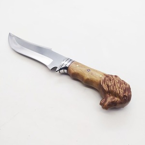 Couteau de chasse haut de gamme avec manche sculpté en tête de lion, manche en bois et lame en acier inoxydable, design à pointe tombante pour usage extérieur - Product Image 3