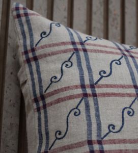 Blue Embroidered 100% Linen Cushion <b>Cover</b> Plaid Decorative Throw Pillow Case Elegant Home <b>Sofa</b> Decor Wholesale Manufacturer - Product Image 3