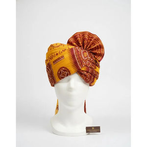 Turbante de Boda Bandhani de Rajastán |   Pagri Amarillo y Granate Hecho a Mano |   Safa Tradicional para el Novio en la Ceremonia Baraat - Product Image 3